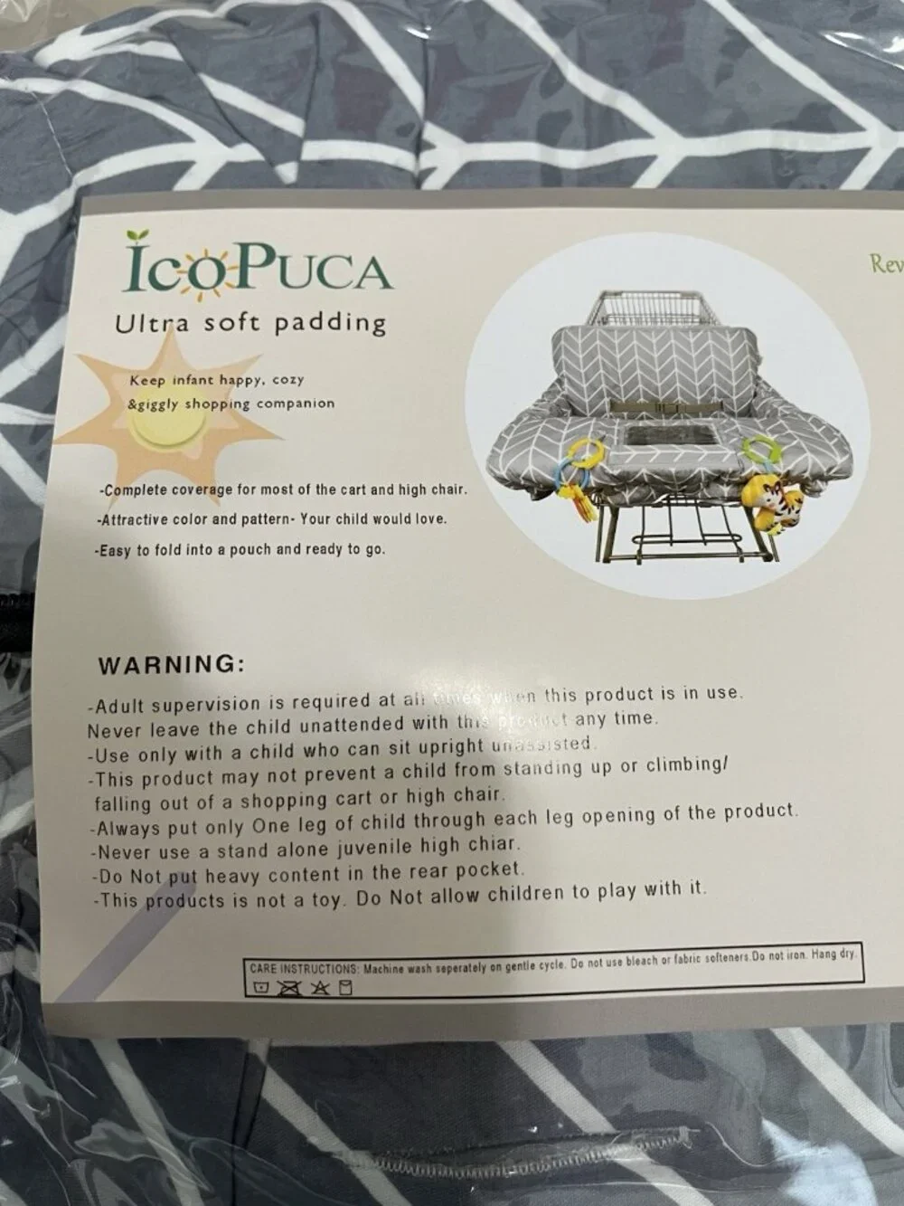 Ico Puca Shopping Cart Cover For Baby Large Grey Arrow Print Reversible
